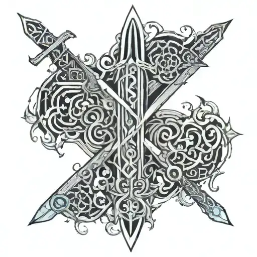 Sword With Earth Air Water Fire Elemental Symbols