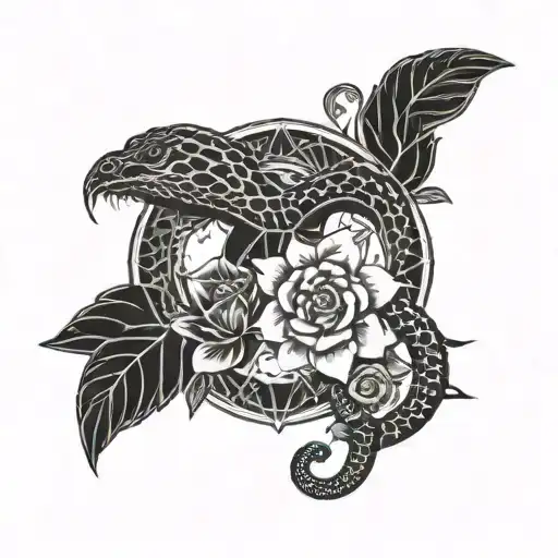 Tattoo Design For Cancer Zodiac With Flower And Snake