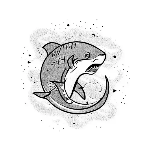 A Shark Swimming Through A Galaxy Filled With Geometric Constellations