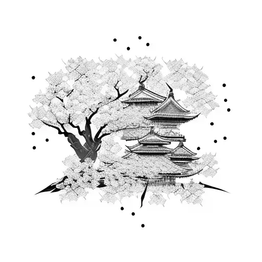 Samurai Stood Under Cherry Blossom Tree