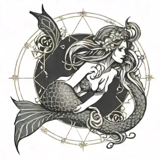Cancer Mermaid Zodiac Sign Intertwined