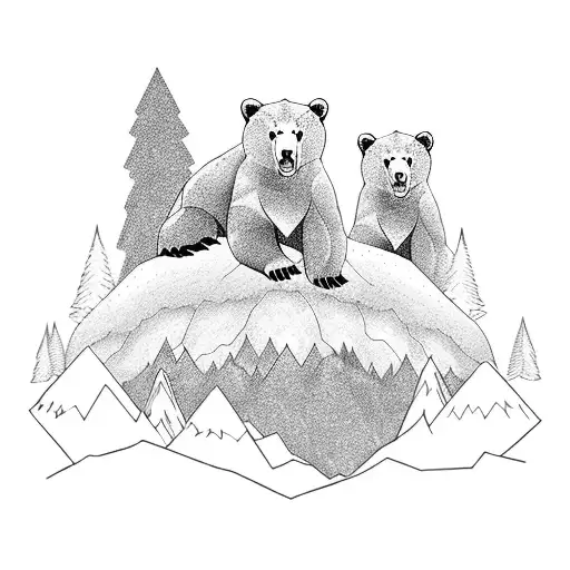 3 Bears In Mountain Scene