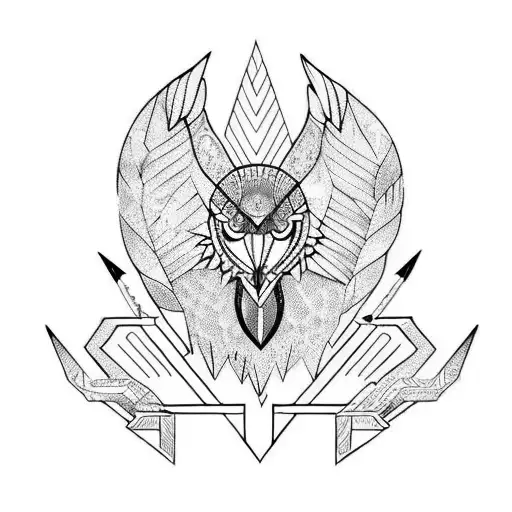 Eagel And Dear With Horns With Geometric Designs And Arrow