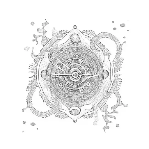 A Scuba Diver Exploring A Coral Reef With A Mesmerizing Geometric Pattern In The Background