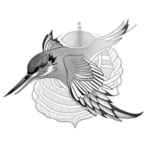 A Blackwork Tattoo Of A Kingfisher Diving Into Water
