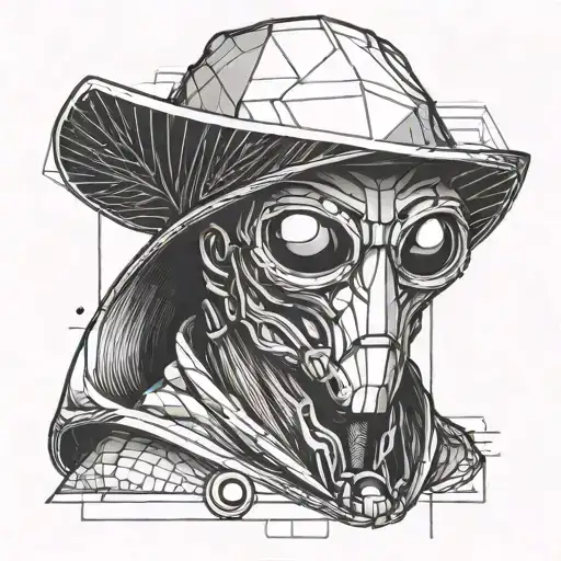 Minimalist Alien Head With A Bucket Hat On