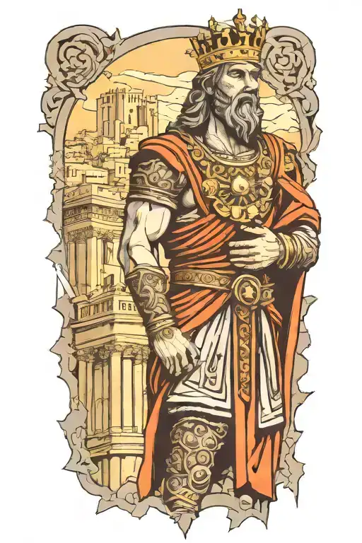 King David With Ruined City Background Black And Grey