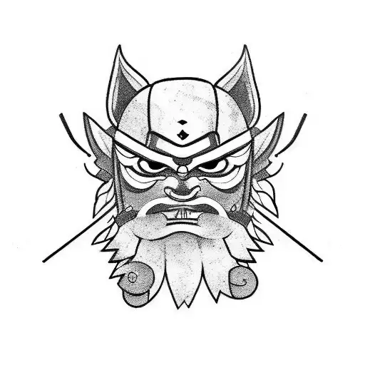 A Little Imp With Mask Of Samurai