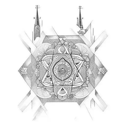 A Minimalist Tattoo Of A Gothic Cathedral Organ With Intricate Details