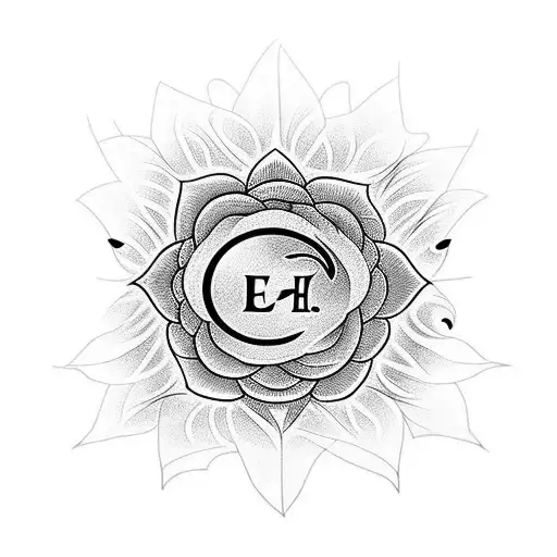 Tattoo Combining The Letters E And H With A Sunflower Image