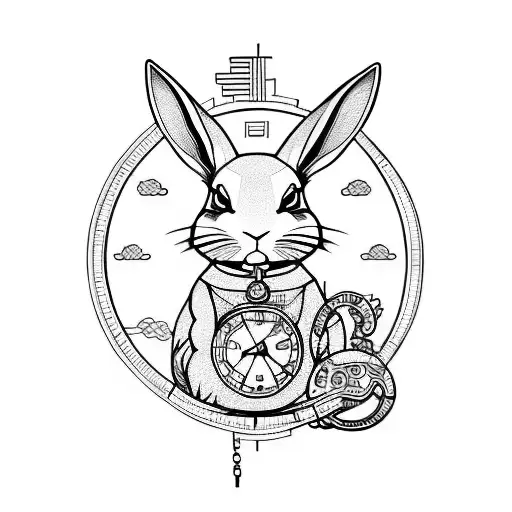 Running Rabbit With Pocket Watch Inside A Japanese Moon