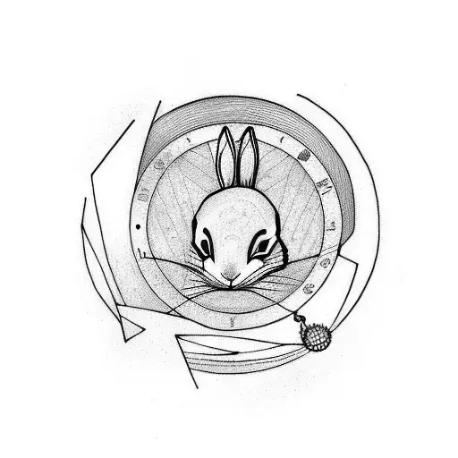 Running Rabbit With Pocket Watch Inside Enso Circle