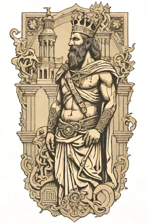 King David With Ruined City Background Black And Grey