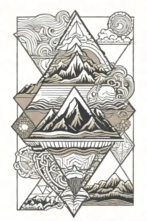 Beach And Mountains Inside Diamond Shaped Line Outlining