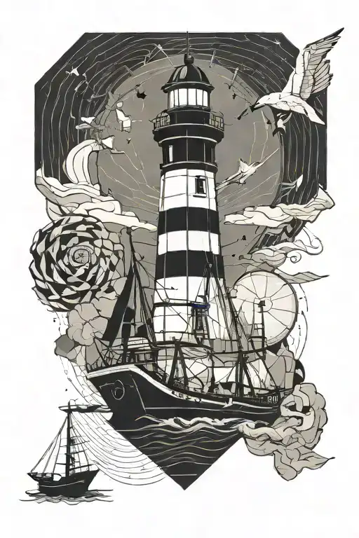 A Lighthouse And A Merchant Ship
