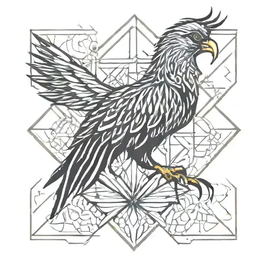 Geometric Phoenix Head Surrounding Geometric Design Symbolizing New Beginnings