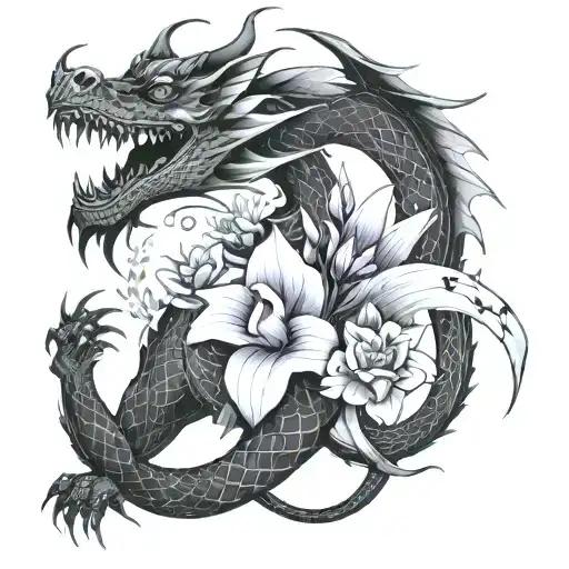 Dragon With Lavender Flowers