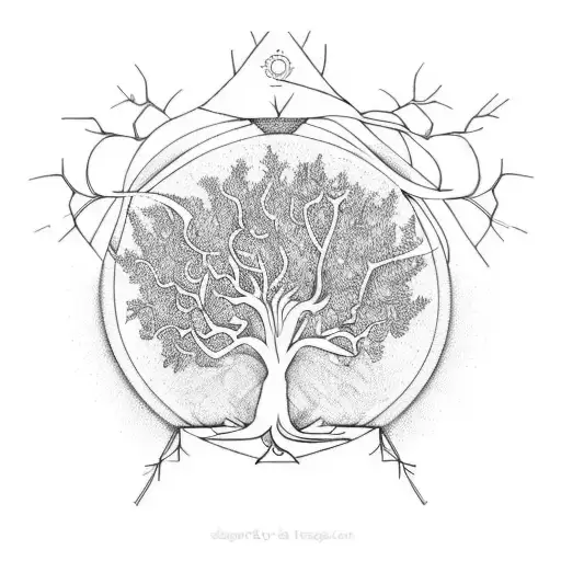A Sketch-style Tree With Branches Reaching Towards Different Religious Symbols