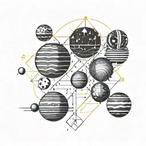 10 Planets In A Row With Geometric Space Like Designs