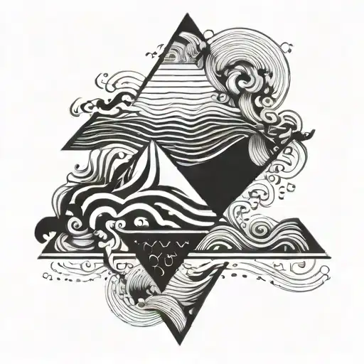 Waves Within A Triangle Black Ink