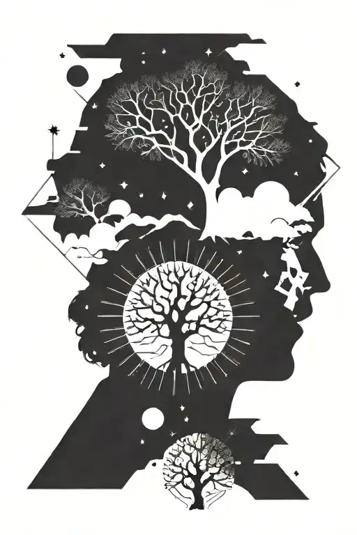 Astronaut With Tree Of Life Tattoo Design Combining