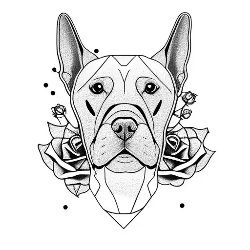 Pointer Breed Dog Face Outline With Roses Around