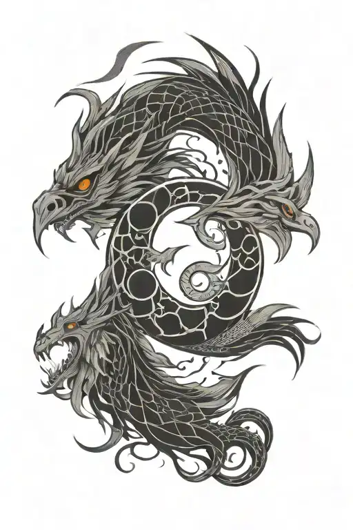 Yin Yang Dragon And Phoenix With Lightning Bolt