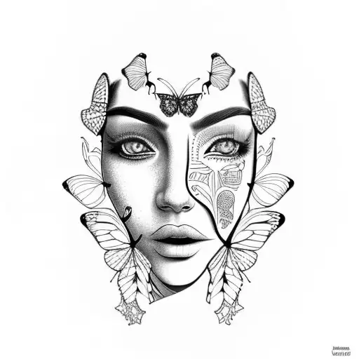 Butterfly Covering Half Of A Female Face