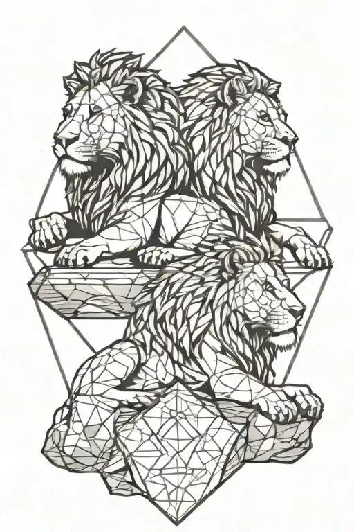 Lion And Lioness Laying On Top Of Rock