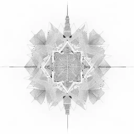 Linework Minimalist Geometric Tattoo Of Hancock Building In Chicago