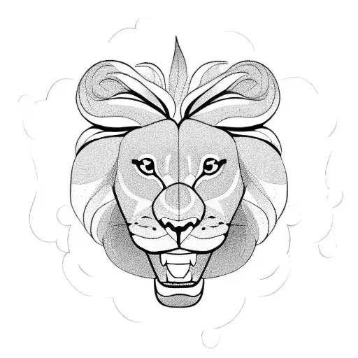 Roaring Female Lion's Head With Flowers