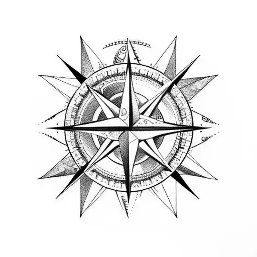 Compass With Mountains And Oceans