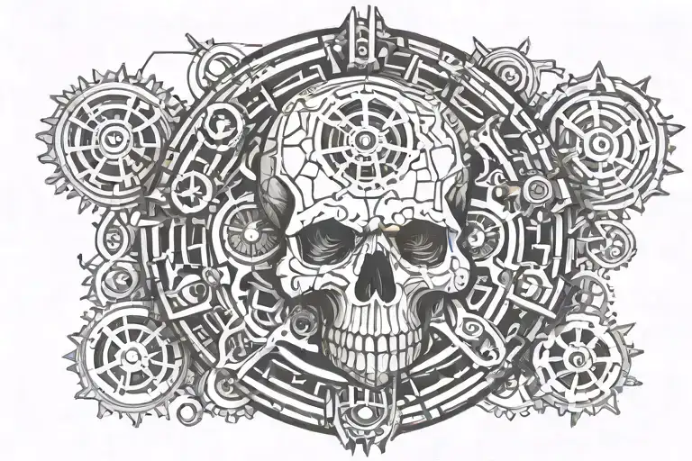 Gears And Skull Surrounded