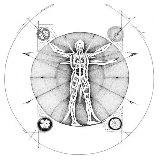 Vitruvian Man But Xray Alien With Symbols