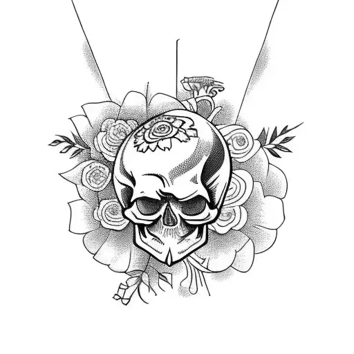 A Tattoo Of A Skull With Flowers Blooming From Its Eye Sockets
