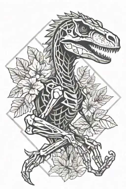 Jurassic Park Velociraptor Skeleton With Leaves Intertwined