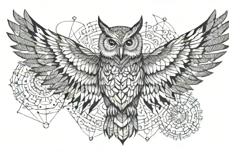 Owl With Open Wings And Background With Geometric Mandalas