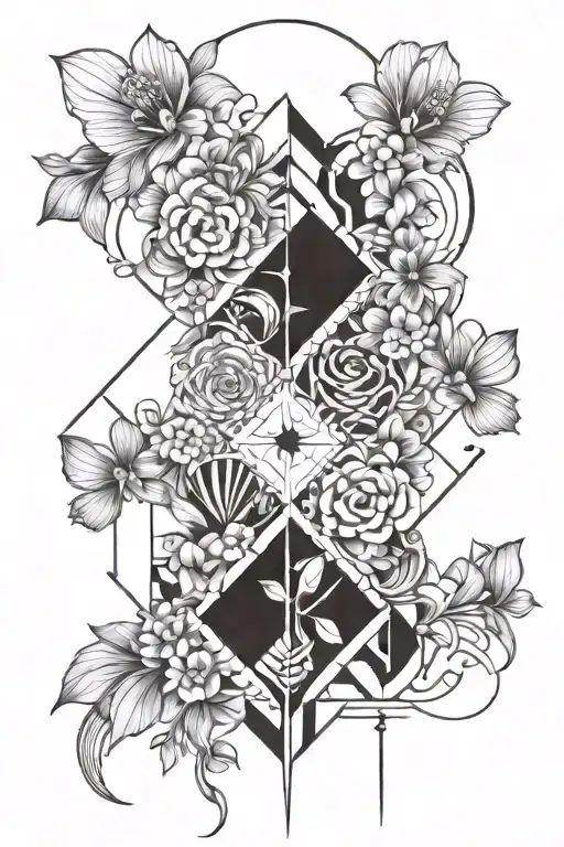 Gemini Tattoo With Flowers And Abstraction Elements
