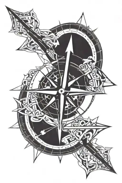 Compass Rose With Arrow In The Middle