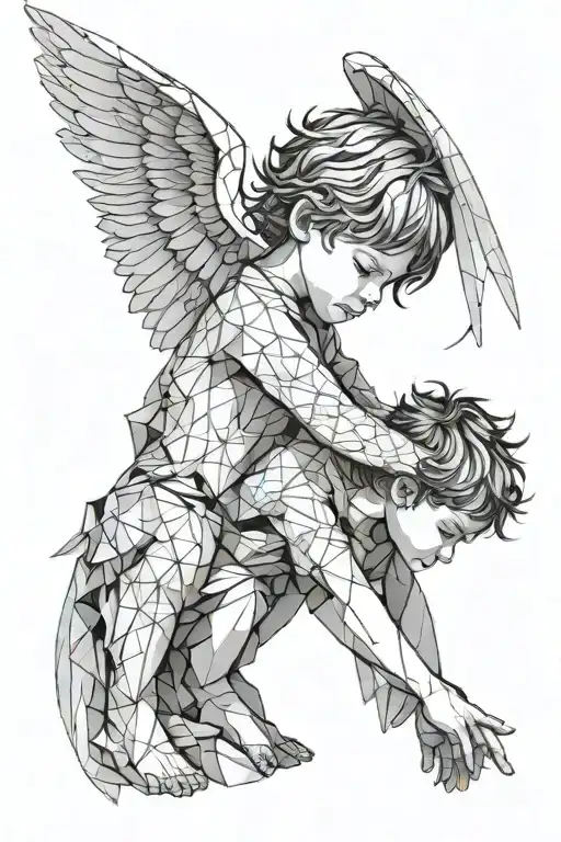 An Angel Wraps His Wings Around A Little Boy