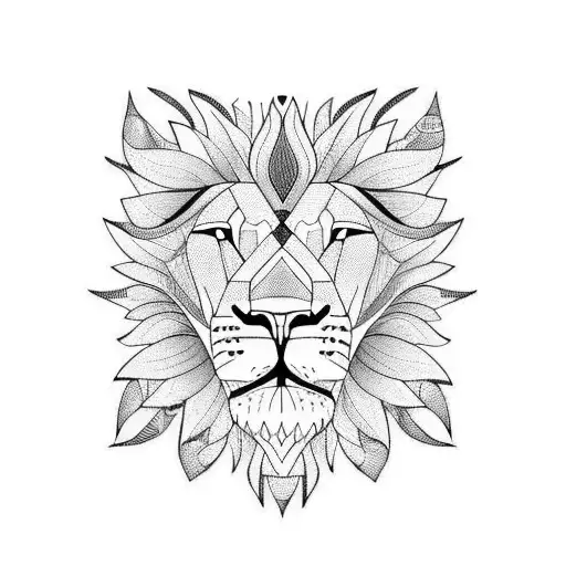 Lion And Sunflowers And Geometric Lines For A Woman