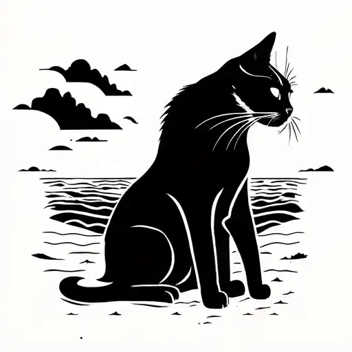 Black Cat On The Beach Landscape
