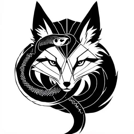 Nine Tailed Fox With A Snake