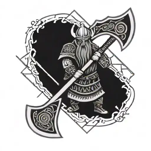 Viking Runes Warrior Wielding Axe