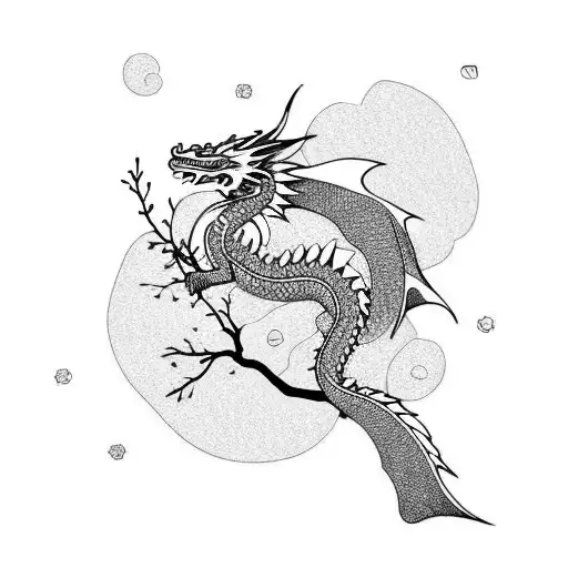 Dragon On A Cherry Blossom Tree