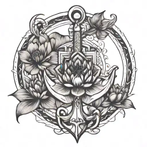 Anchor Surrounded By Lotus Flower With Paw Print Incorporated