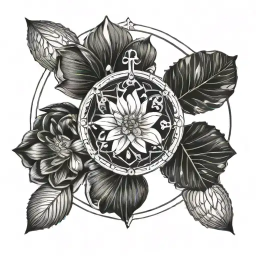 Paw Print Surrounded By Water Lily With Anchor Intertwined