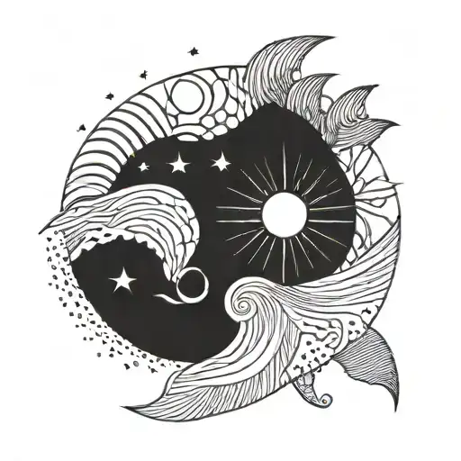 Moon And Sun Connected By A Wave