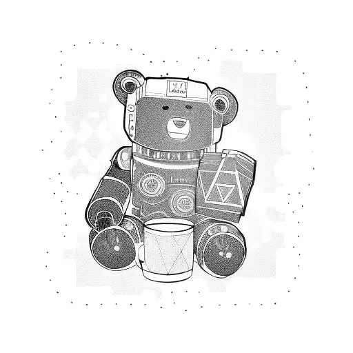 A Robotic Bear In The Style Of Blackwork