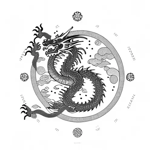 Dragon Circling The Cherry Blossom Tree Of Life With A Japanese Sun In The Background